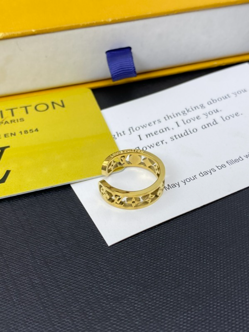 LV Antique Gold Full Hollow Open Cuff Ring - Image 3