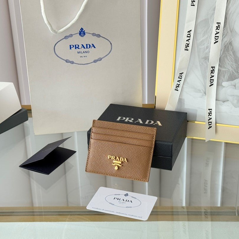 Prada Style Brown Leather Card Holder