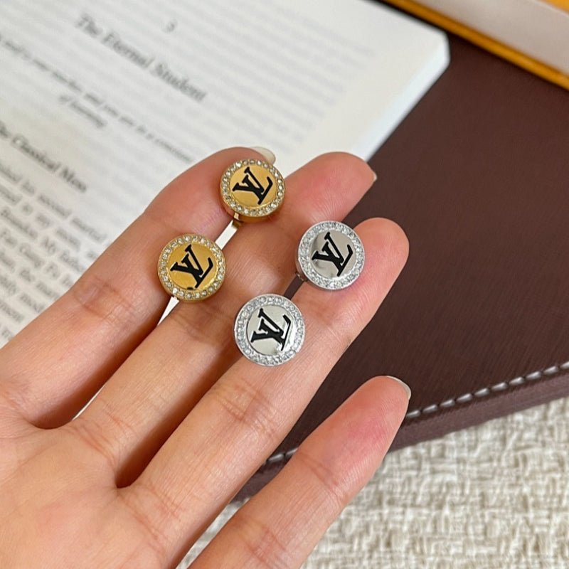 LV Crystal Logo Stud Earrings