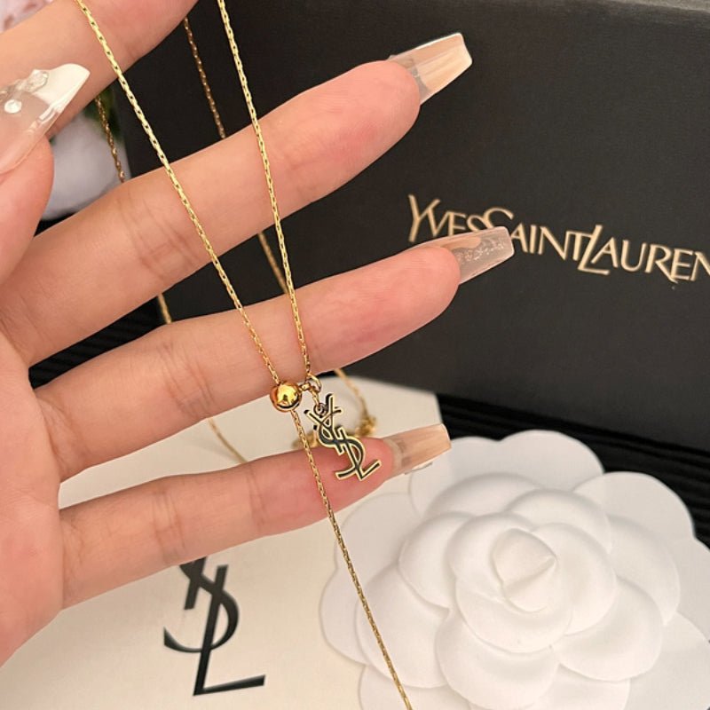 YSL Gold Logo Lariat Necklace
