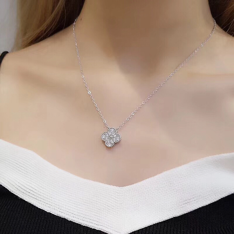 Alternative view of VCA Single Full Paved Diamond Clover Necklace
