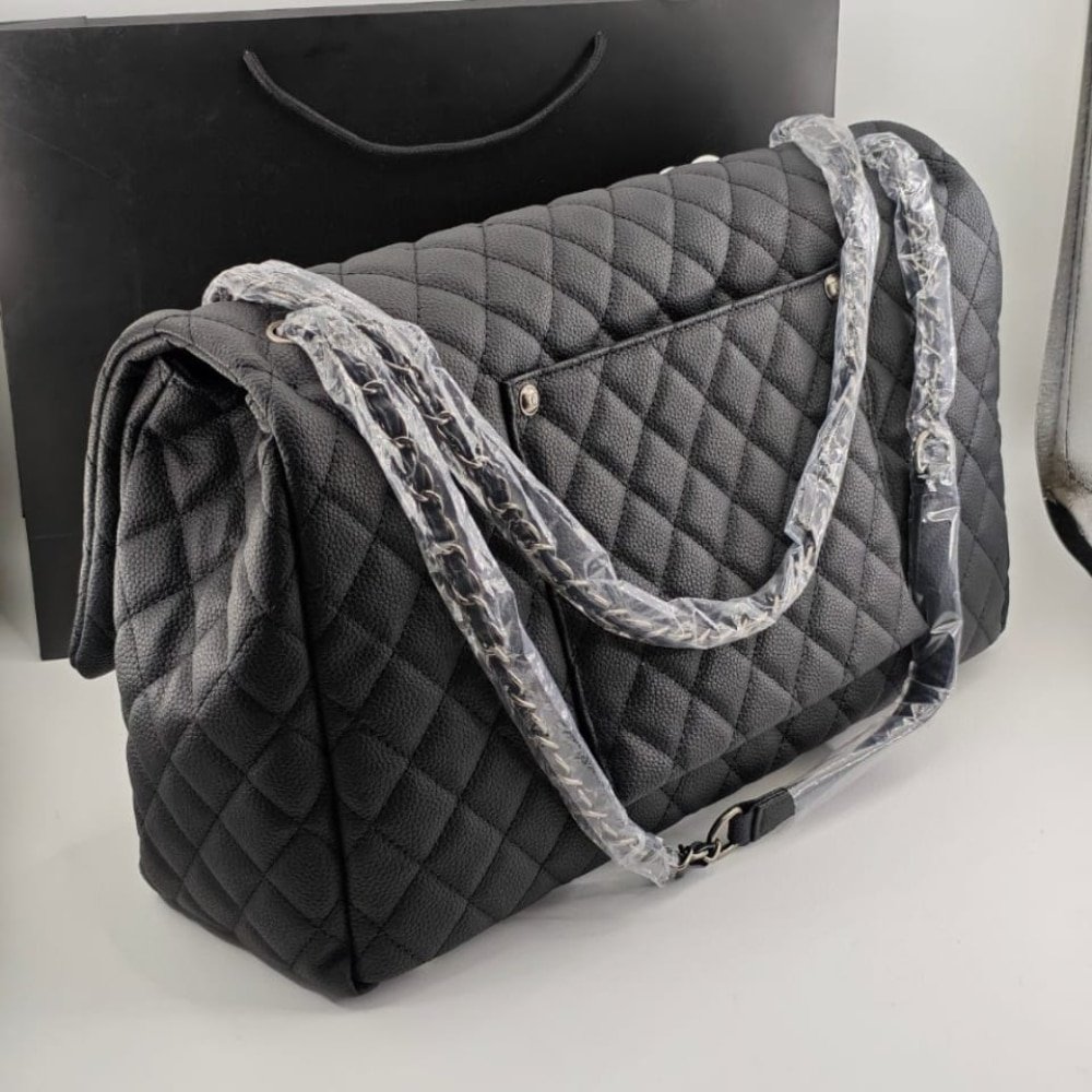 Chanel XXL Airline Classic Travel Flap Bag Caviar Leather Black Silver Hardware 46Cm - Image 5