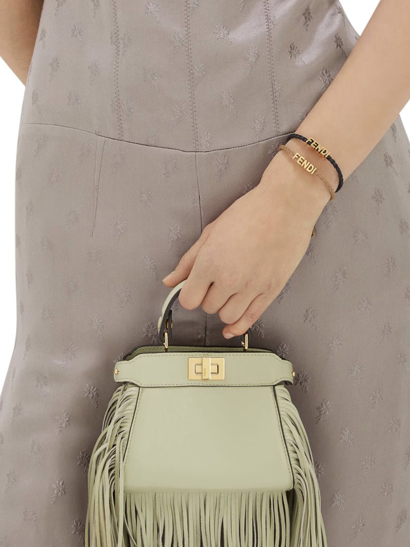 Alternative view of FENDI Woven Leather Rope Metal Letter Plate Bracelet