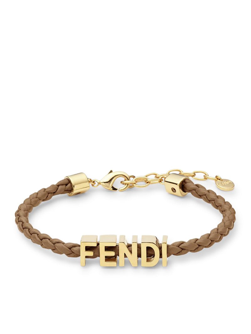 FENDI Woven Leather Rope Metal Letter Plate Bracelet