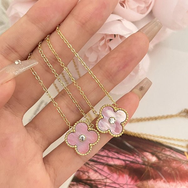Pink MOP Single Clover Diamond Necklace