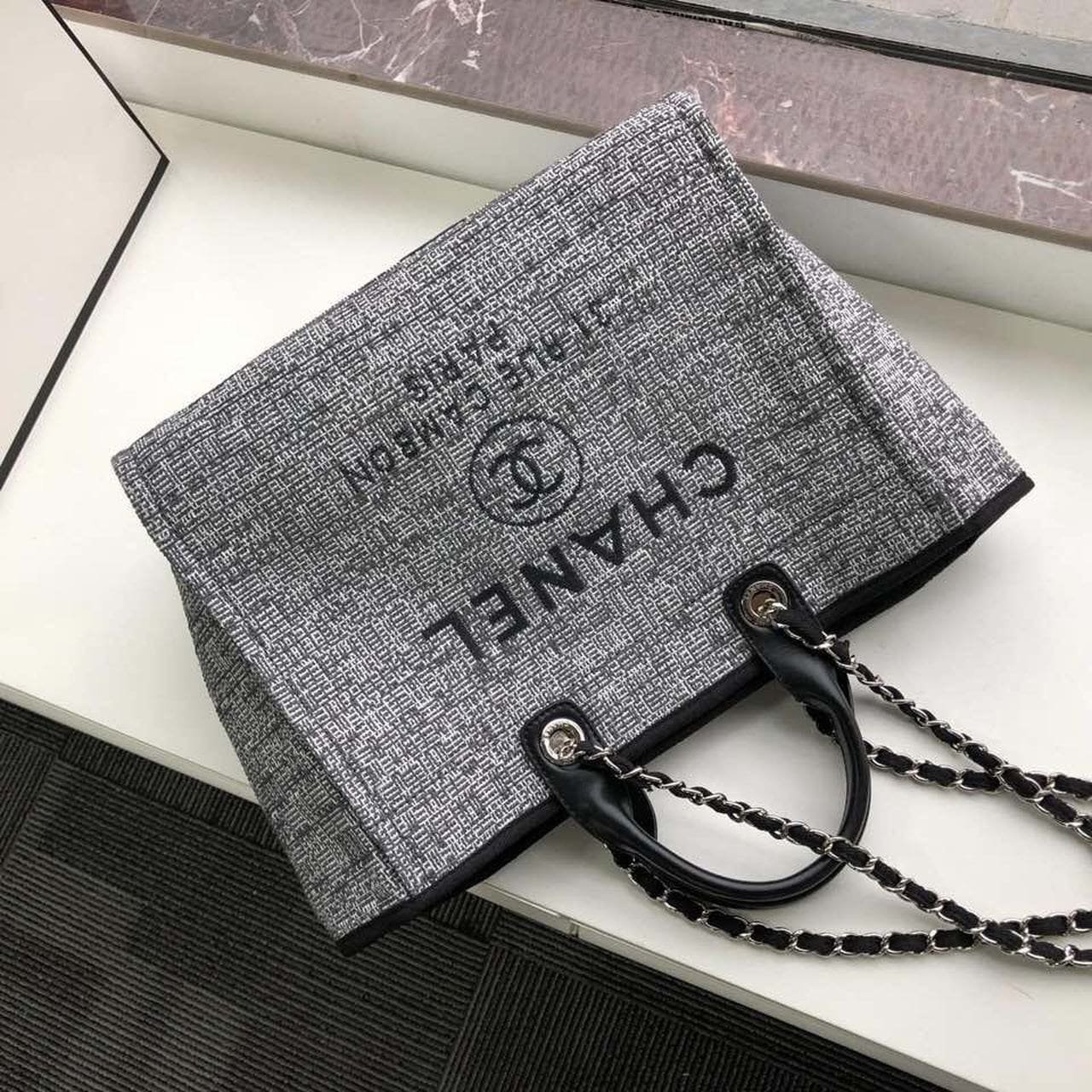 Chanel Deauville Raffia Canvas Tote Bag - Image 3
