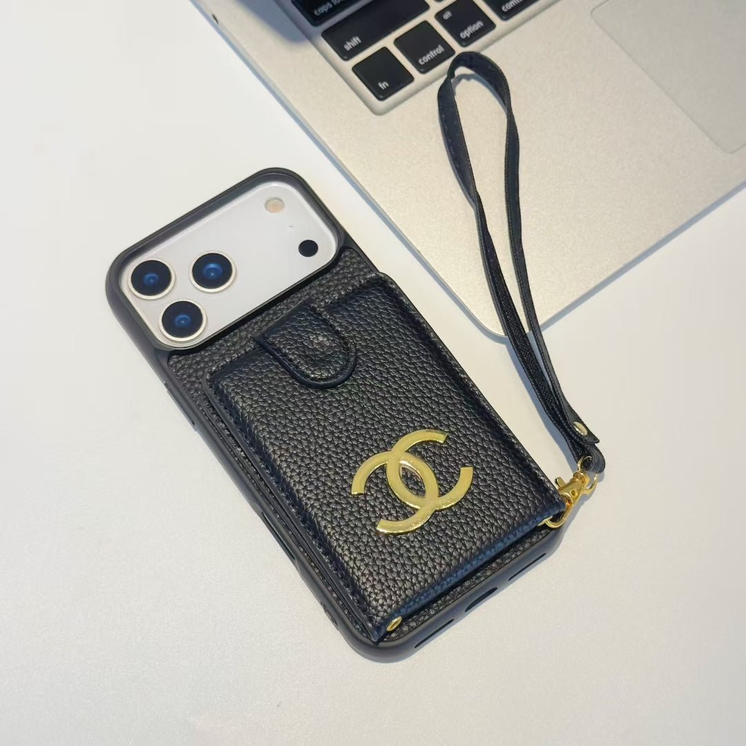 Luxury Leather iPhone Case With Wallet Card And Hand Strap