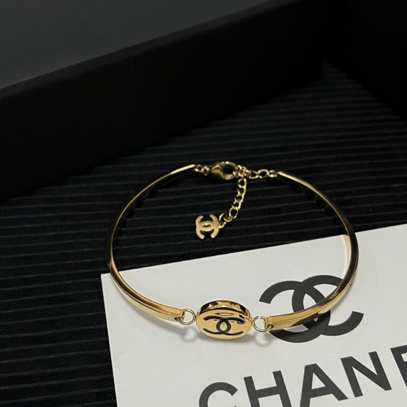 Chanel Oval Logo Thin Gold Bracelet