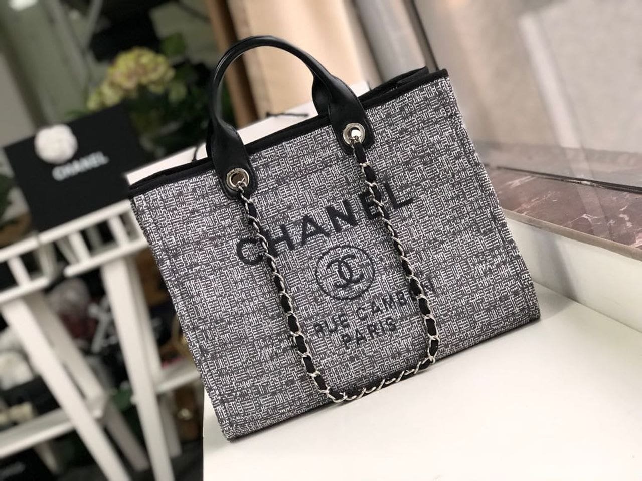 Alternative view of Chanel Deauville Tote Raffia Canvas Bag
