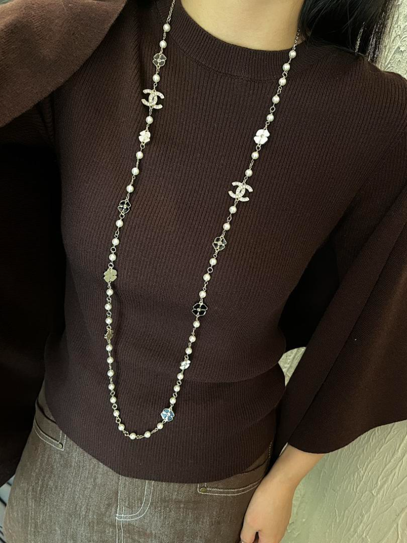 Alternative view of Chanel Pearl Enamel Flower Double C Necklace