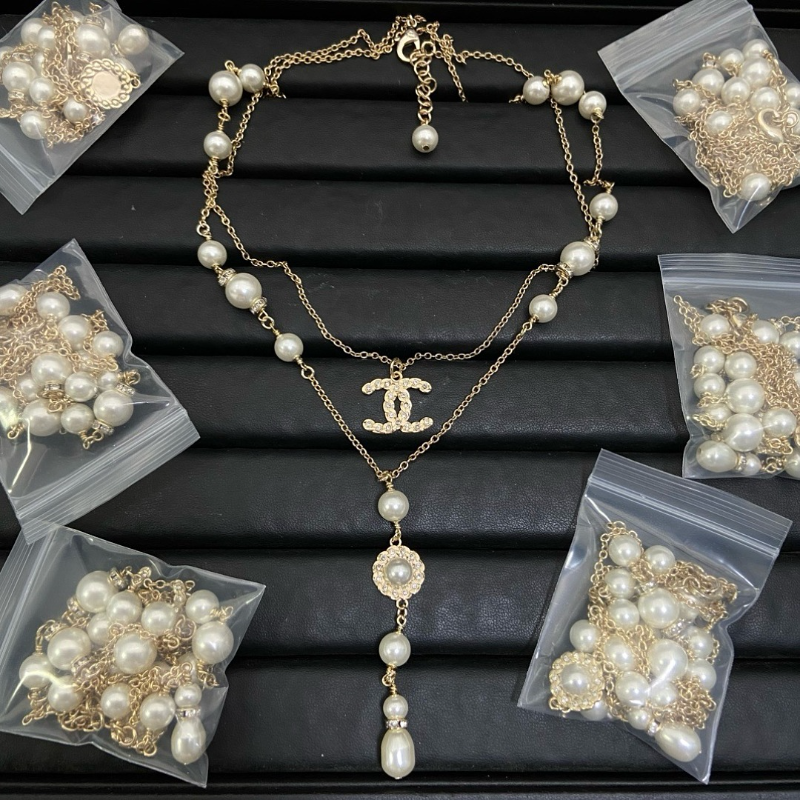 Chanel Multi-Layer Pearl Tassel Double C Necklace