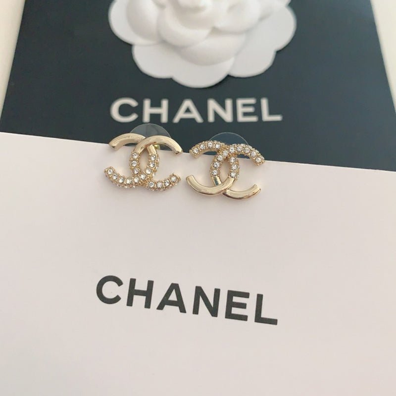 Chanel Mini Rhinestone Double C Stud Earrings