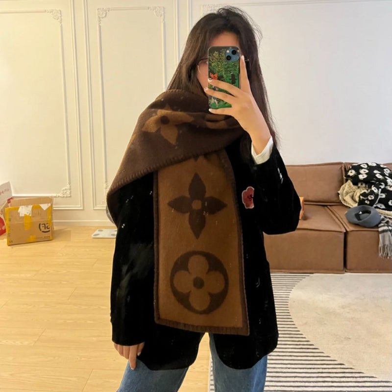 LV Brown Warm Fabric Monogram Large Motif Scarf