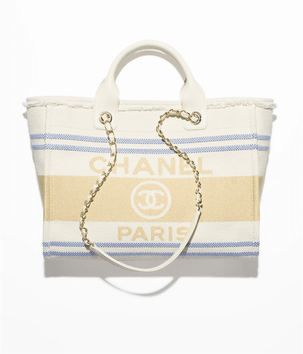 Chanel Striped Canvas Shopping Tote Bag