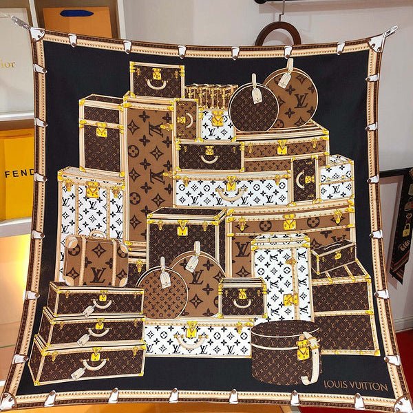 LV Luxury Luggage Trunk Print Square Silk Scarf