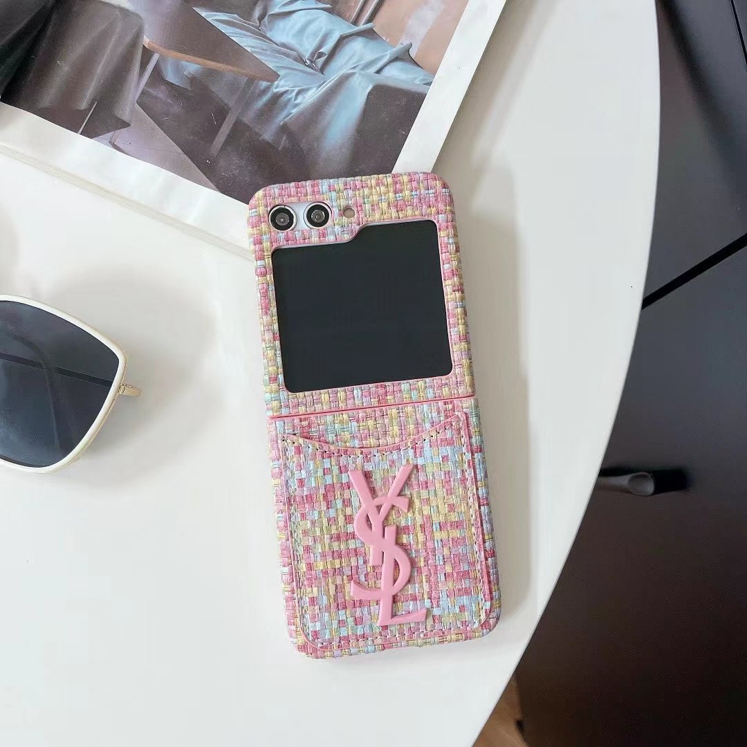 YSL Tweed Fabric Flip Phone Case - Image 3