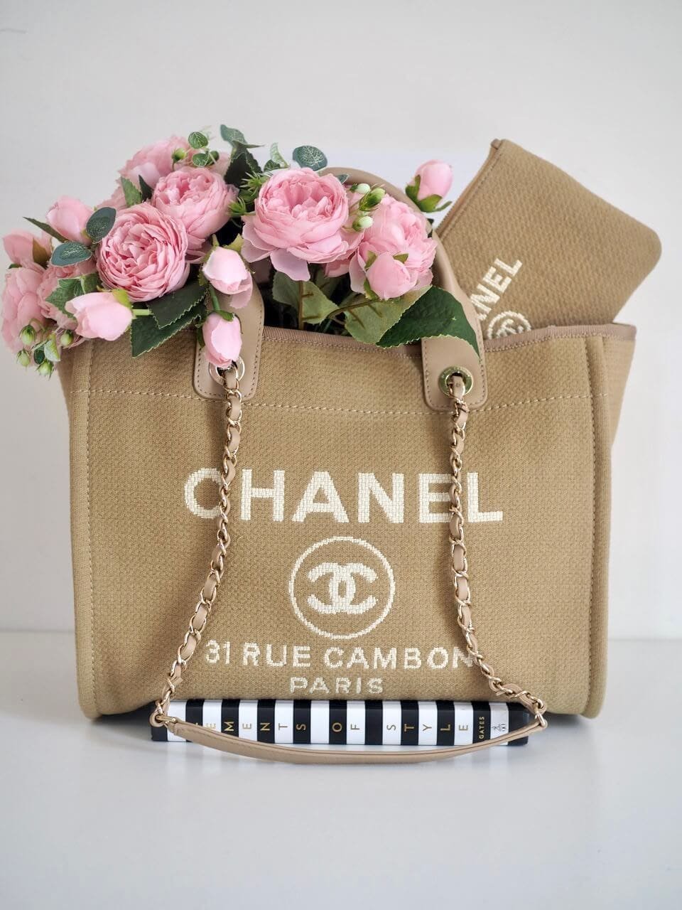 Chanel Deauville Canvas Tote Bag (Beige) - Image 8