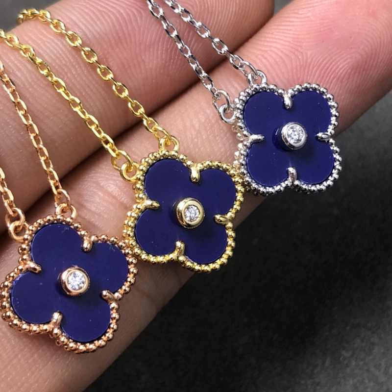Alternative view of VCA Lapis Lazuli Single Clover Diamond Necklace