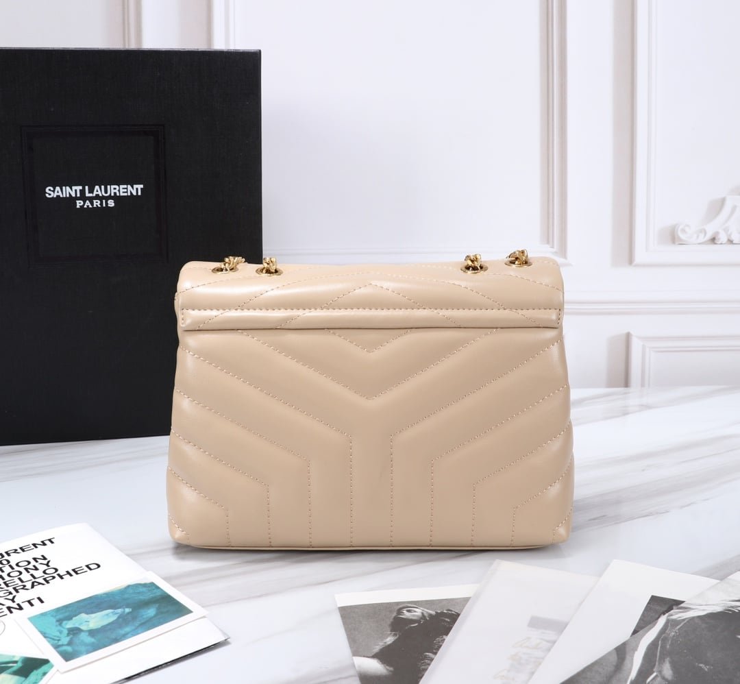 YSL Loulou Small Matelassé Chain Beige Bag - Image 3
