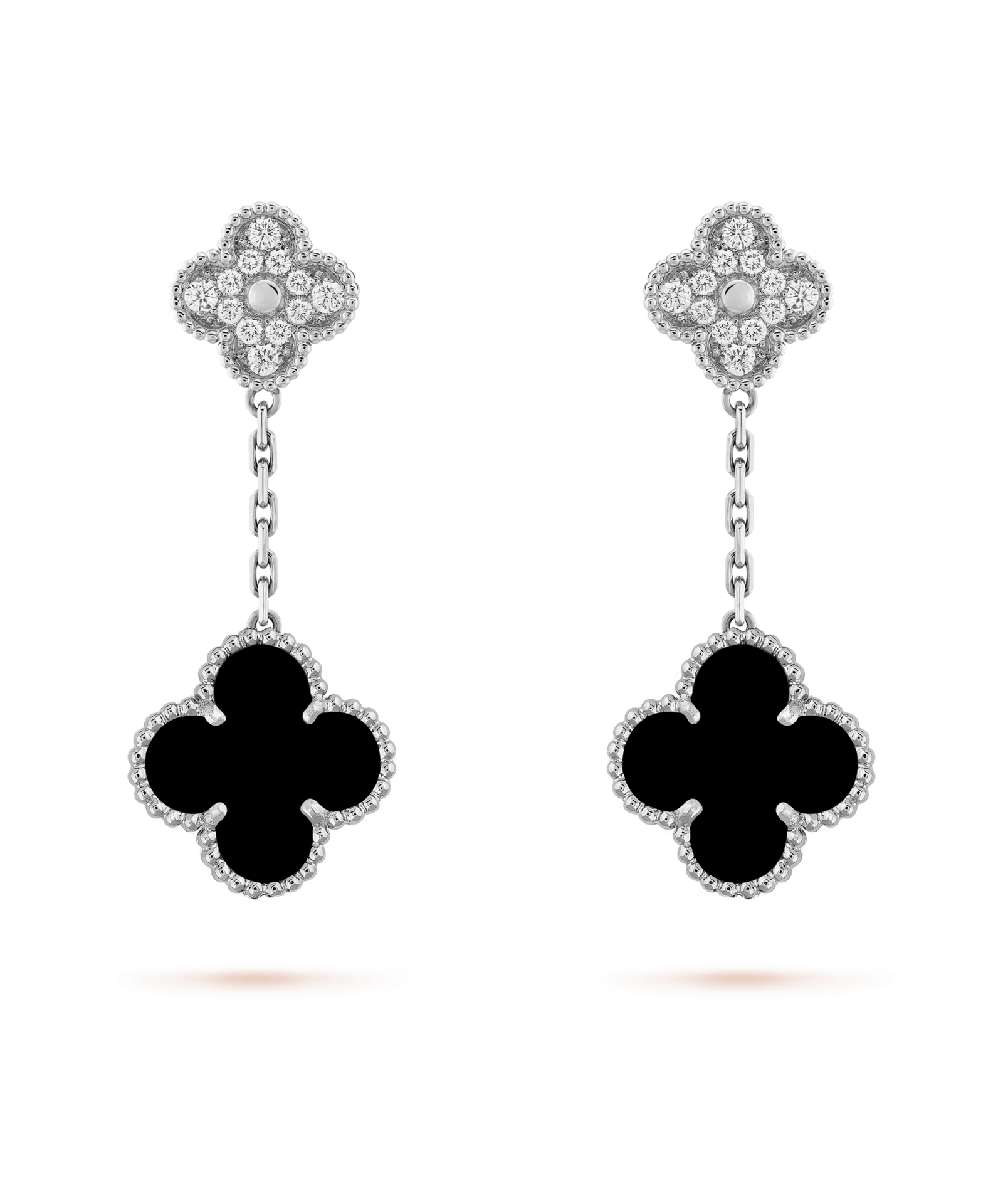 Silver Onyx Zircon Clover Drops