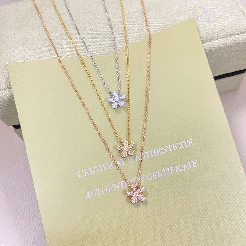 Alternative view of VCA Single Full Diamond Flower Multi-Tone Necklace
