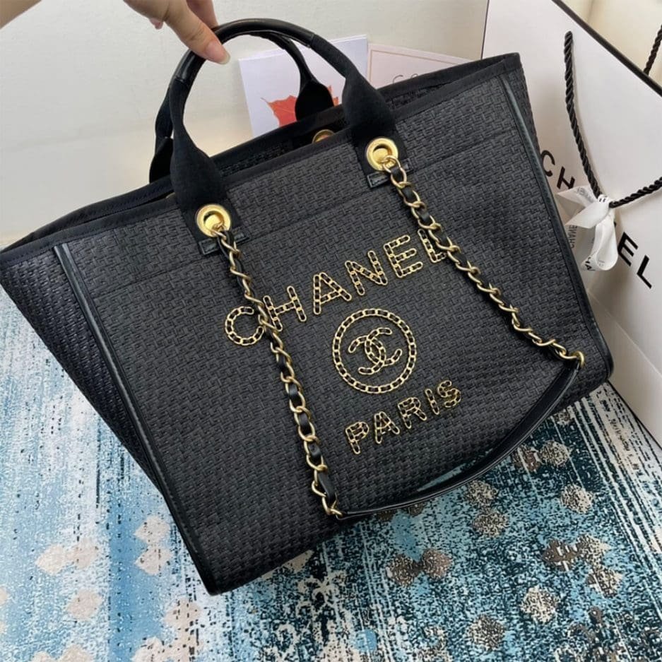 Chanel Deauville Straw Calfskin Tote (Medium) - Image 3