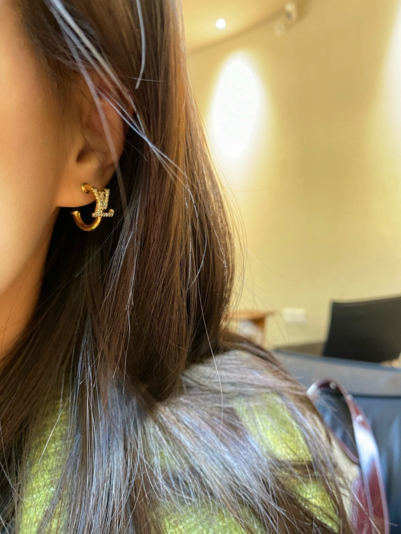 LV Micro Mini Hollow Crystal Silver Tiny Earrings - Image 3