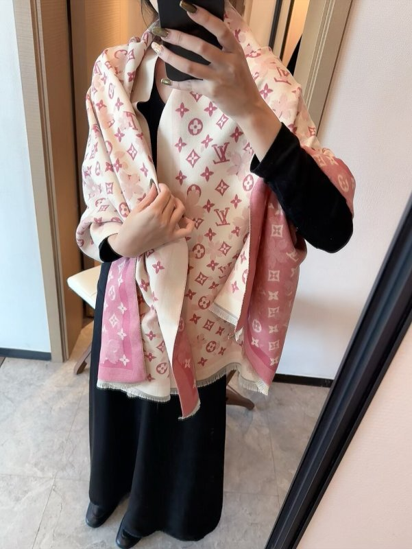 Alternative view of  LV Cherry Blossom Monogram Pattern Print Shawl