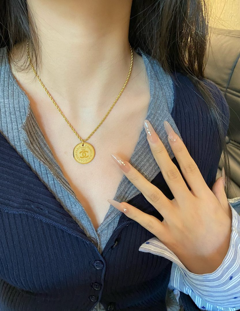Alternative view of Chanel Gold Engraved Coin Double C Necklace