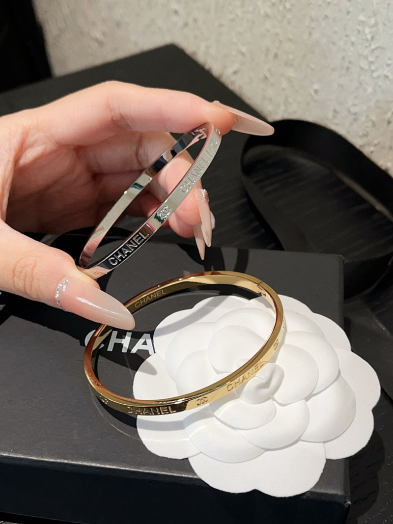 Chanel Engraved Thin Two-Tone Text Bangle Pair - Image 3