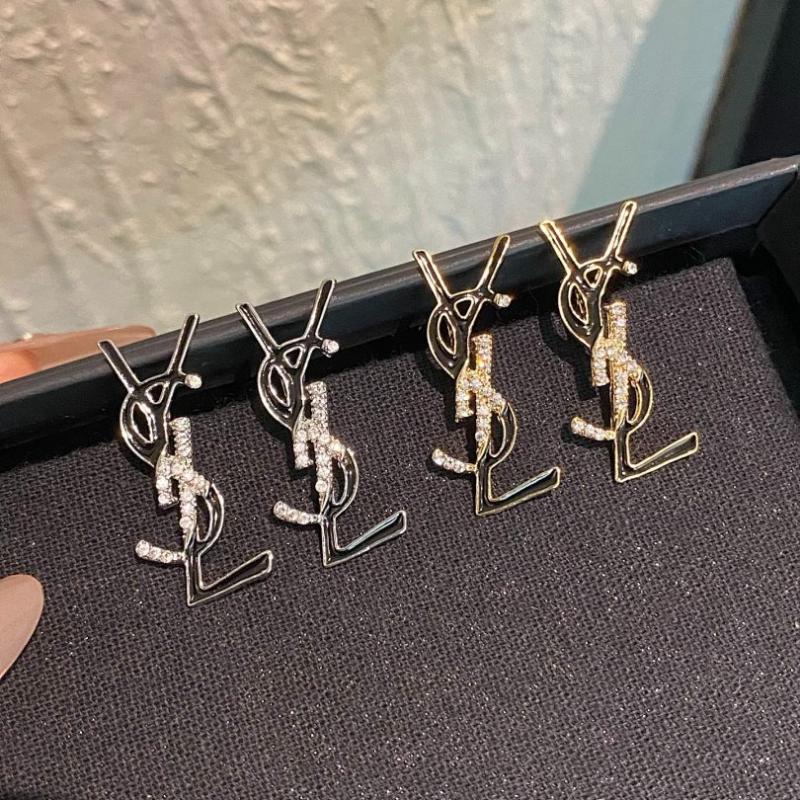 YSL Open Crystal Logo Earrings