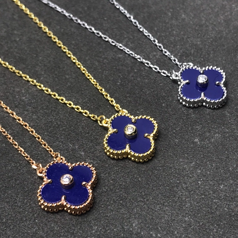VCA Lapis Lazuli Single Clover Diamond Necklace - Image 3