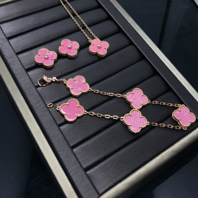 VAB60 New Women's Rose Pink Belly Earnail Bracelet, Necklace Set Jewelry - Image 3