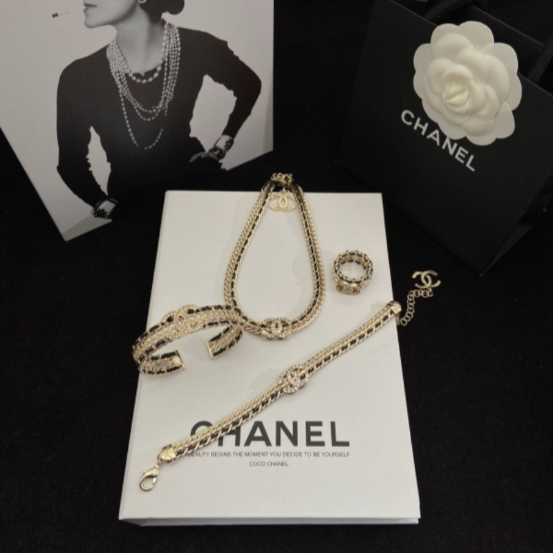 Chanel Leather Jewelry Set (Necklace+Bracelet+Ring)