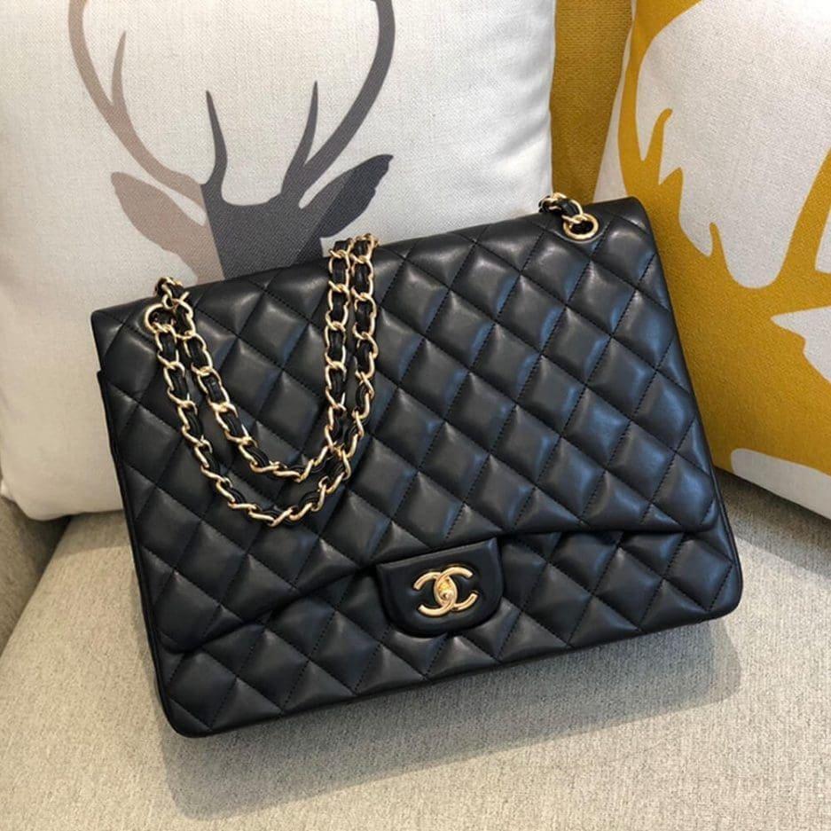 Alternative view of CHANEL Classic Maxi Handbag LAMBSKIN & GOLD METAL