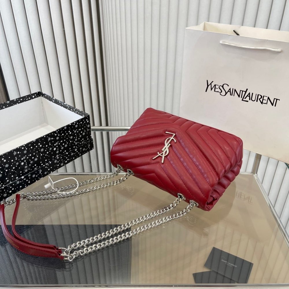 Saint Laurent Loulou Small Chain Bag In Quilted Y Wine Red 25Cm - Image 3