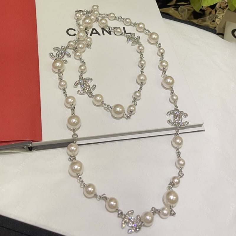 Chanel Gradient Pearl Multi Crystal CC Long Necklace