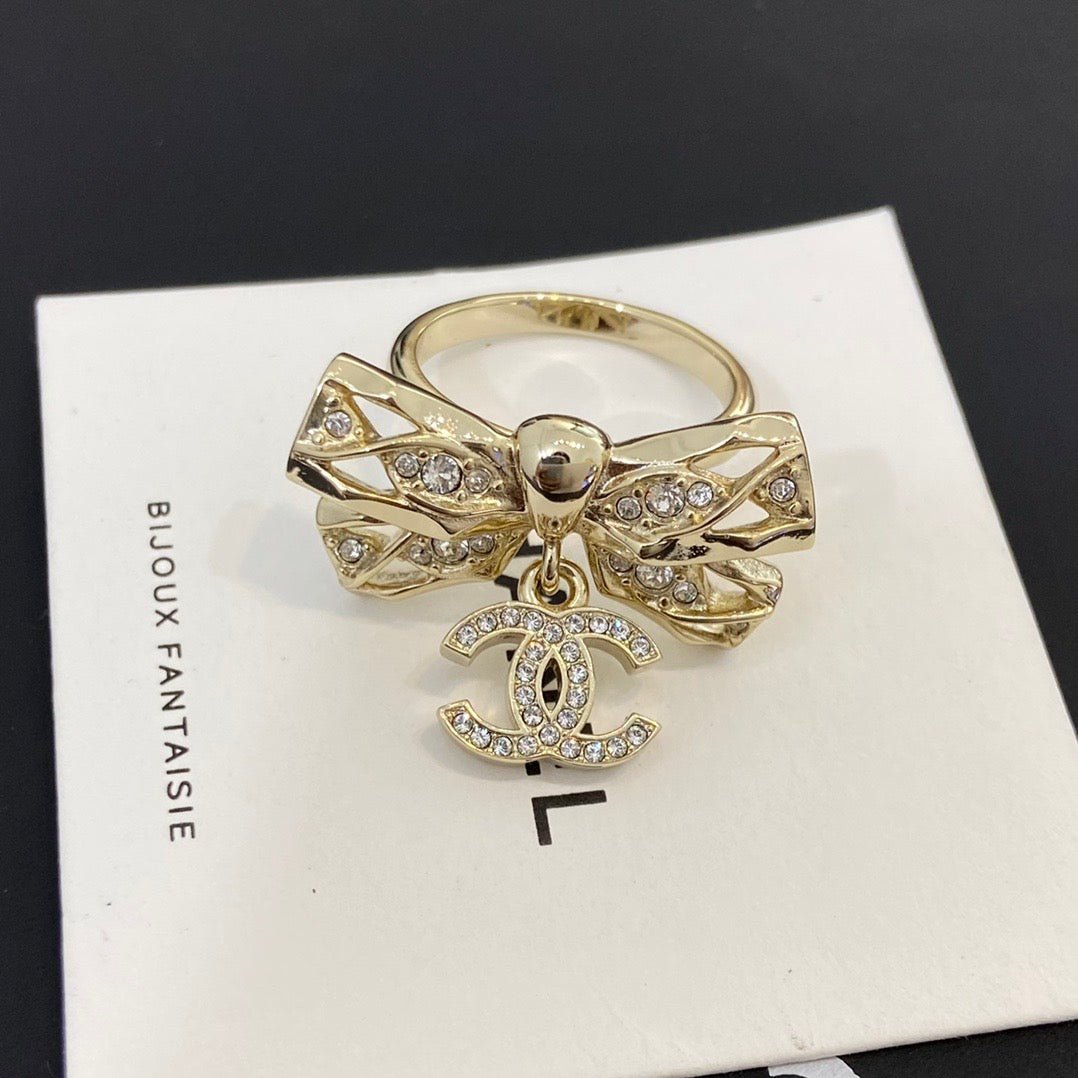 Chanel Gold Double Band Crystal CC Stack Ring - Image 11