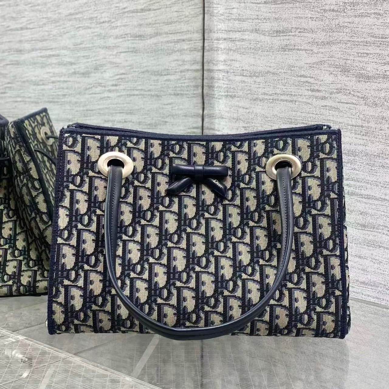 Dior Oblique Bow Jacquard Canvas Medium Tote Bag