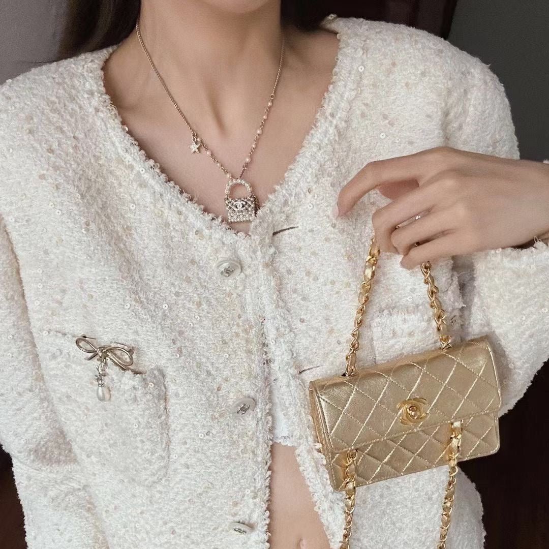 Chanel Gold Pearl Handbag Star Layer Necklace - Image 6