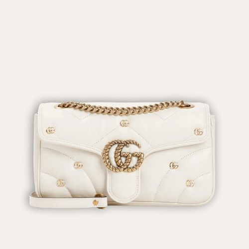 Gucci Gg Marmont Large Studded Matelass?? Shoulder Bag Ivory White 10.2 Inches