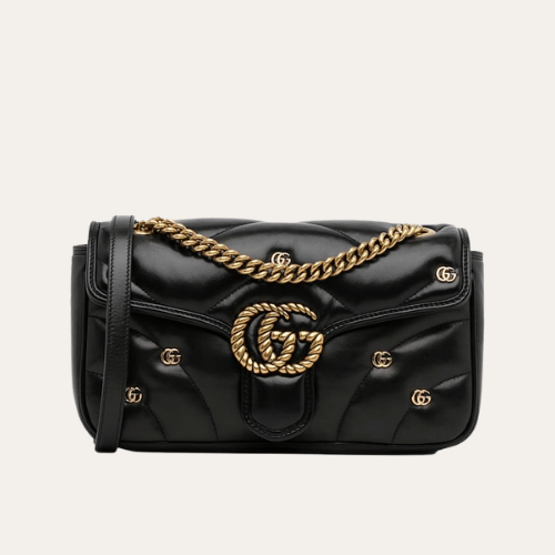 Gucci Gg Marmont Studded Mateless?? Shoulder Bag Black 8.7 Inches