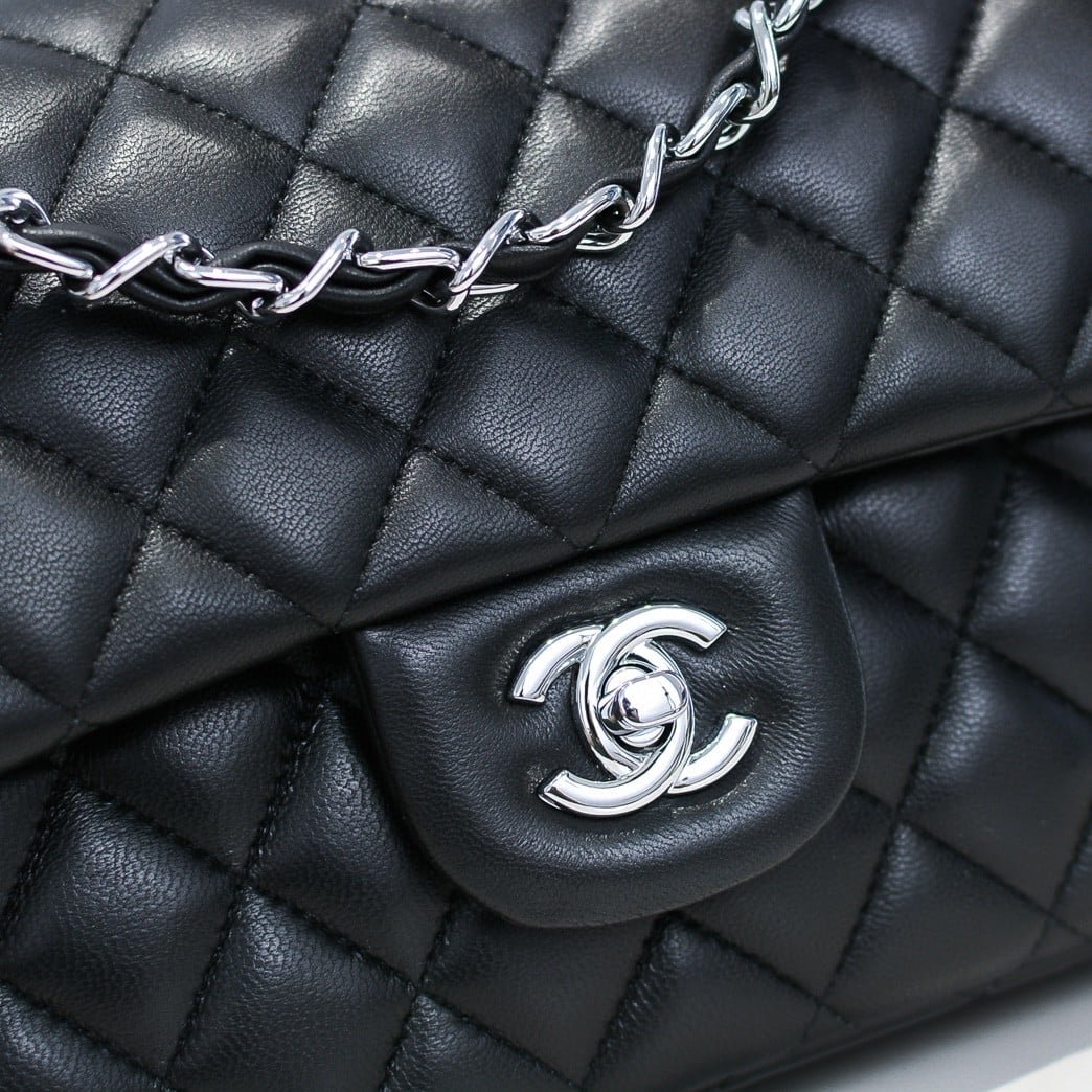Chanel Small Classic Flap Bag Black Leather With Silver Hardware 25Cm A01113 Y01480 94305 - Image 4