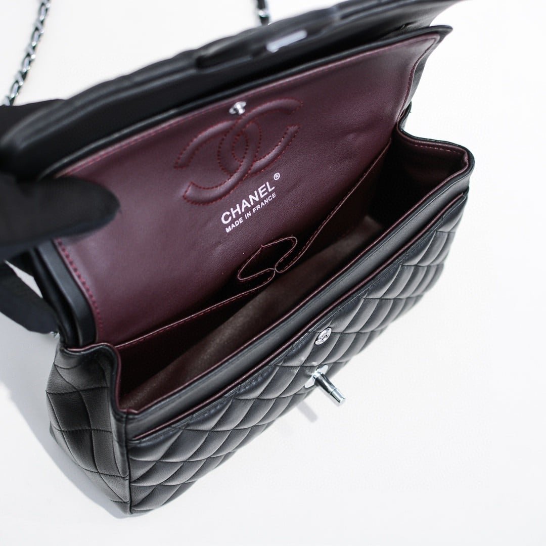 Chanel Small Classic Flap Bag Black Leather With Silver Hardware 25Cm A01113 Y01480 94305 - Image 5