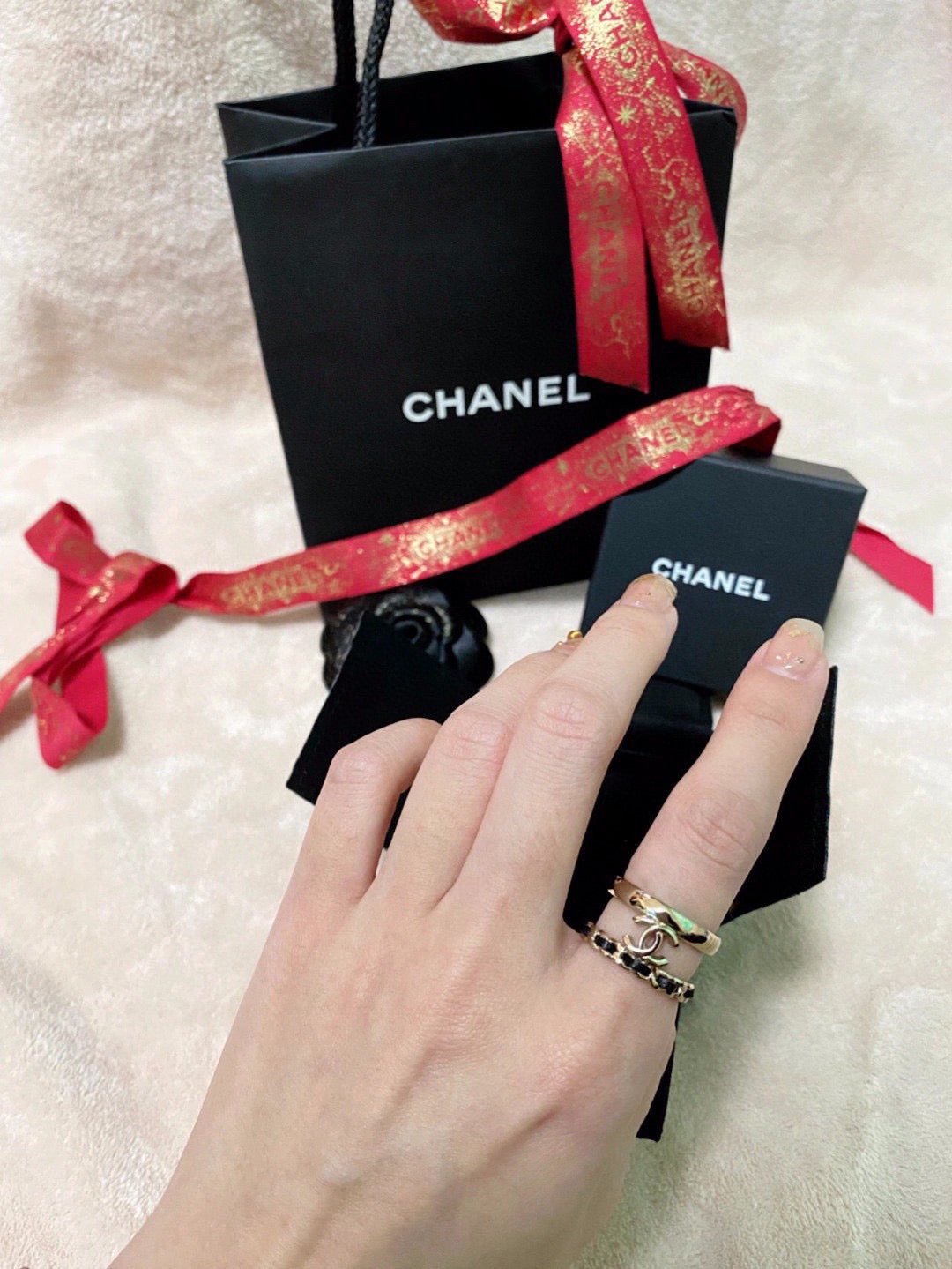 Chanel Gold Leather Weave CC Open Ring - Image 5