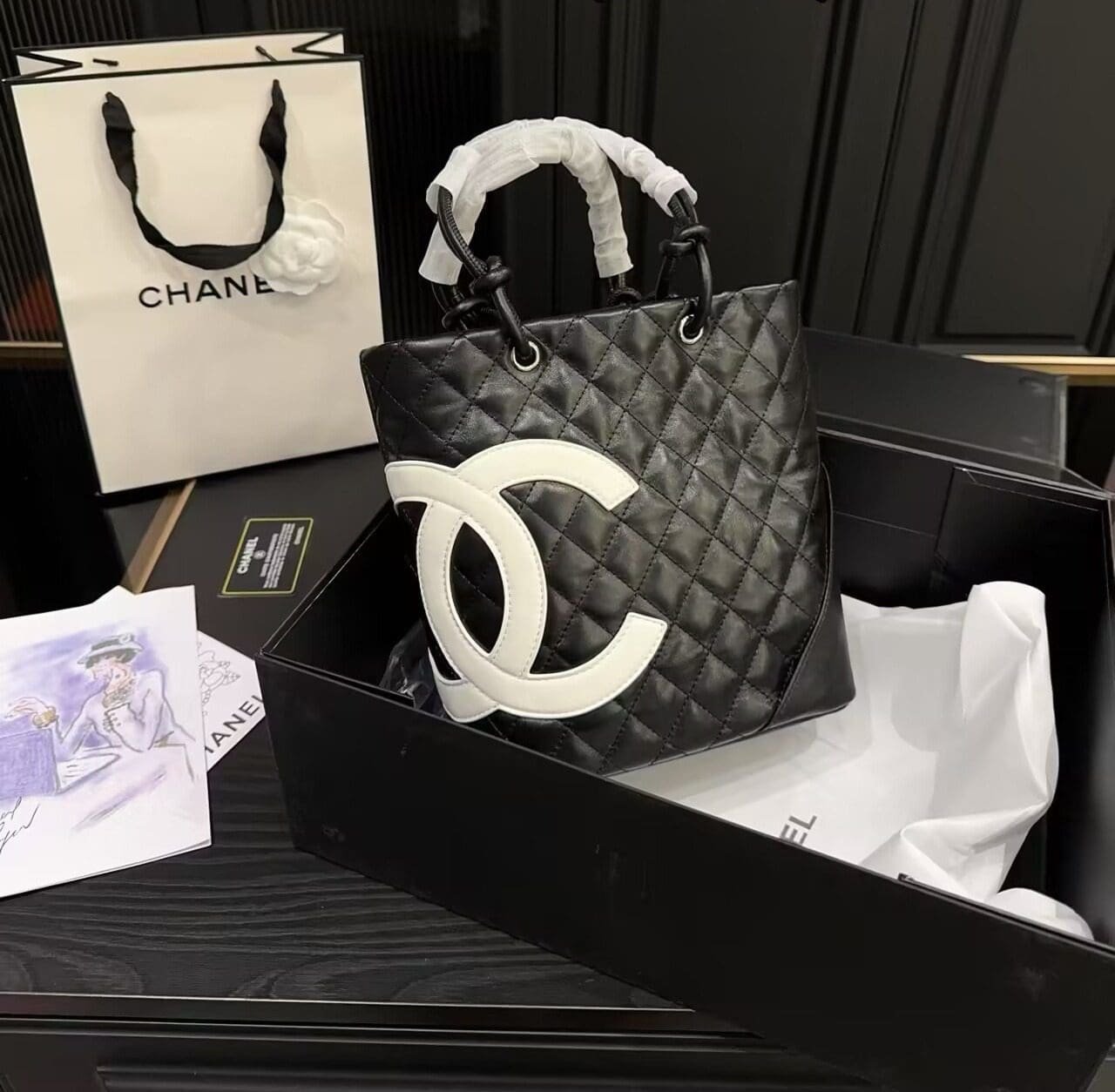 Chanel Cambon Lambskin Leather Tote - Image 4