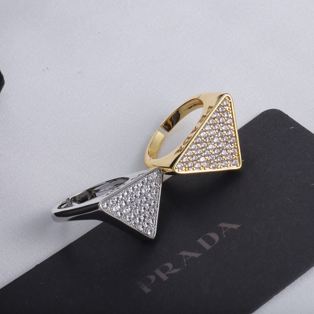 Prada Style Full Crystal Triangle Ring