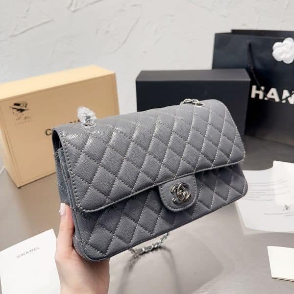 Alternative view of Chanel Medium Classic Flap Bag Silver Hardware Grey 25Cm
