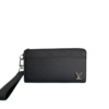  LV Black Leather Zipper Wallet