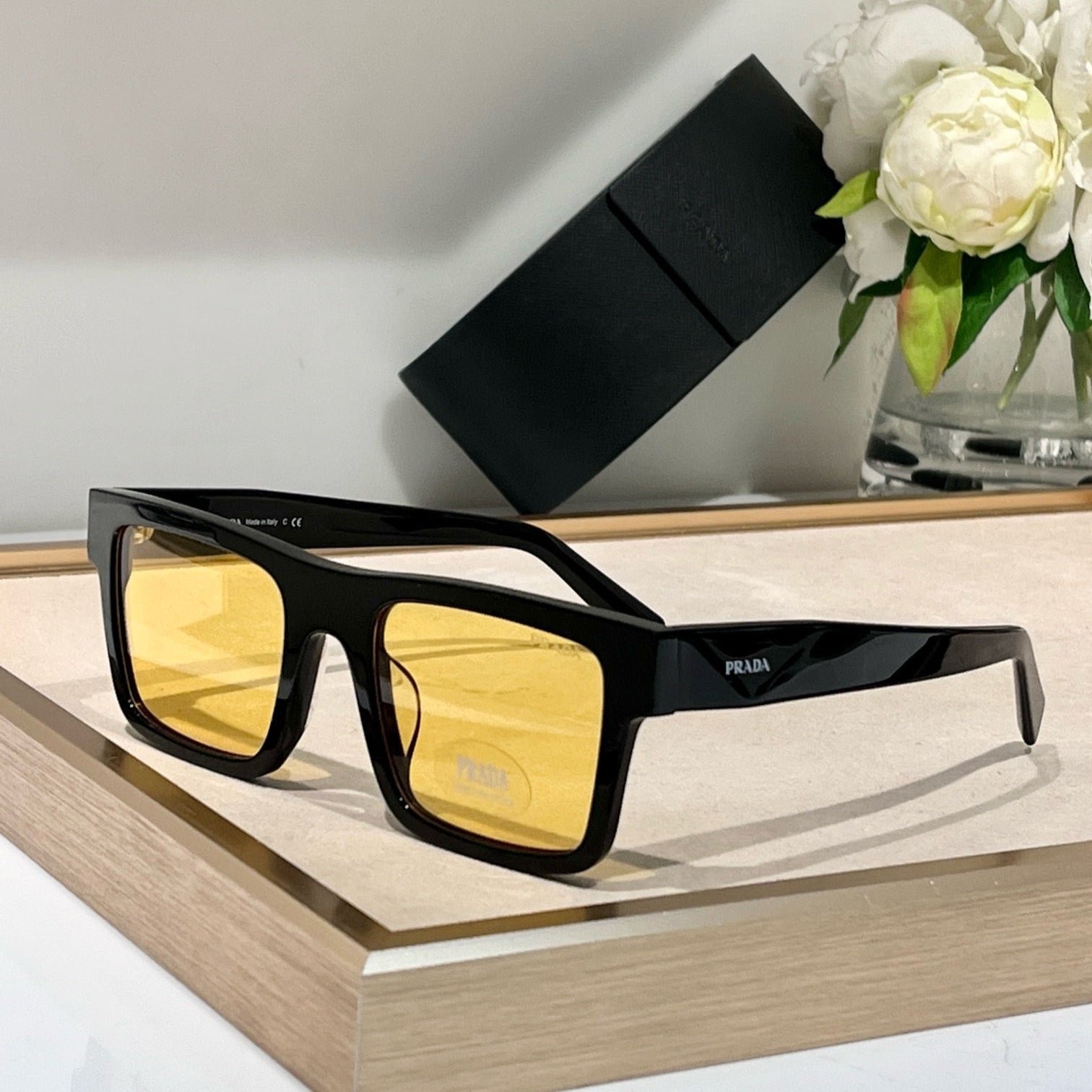 Prada Black Yellow Lens Sunglasses